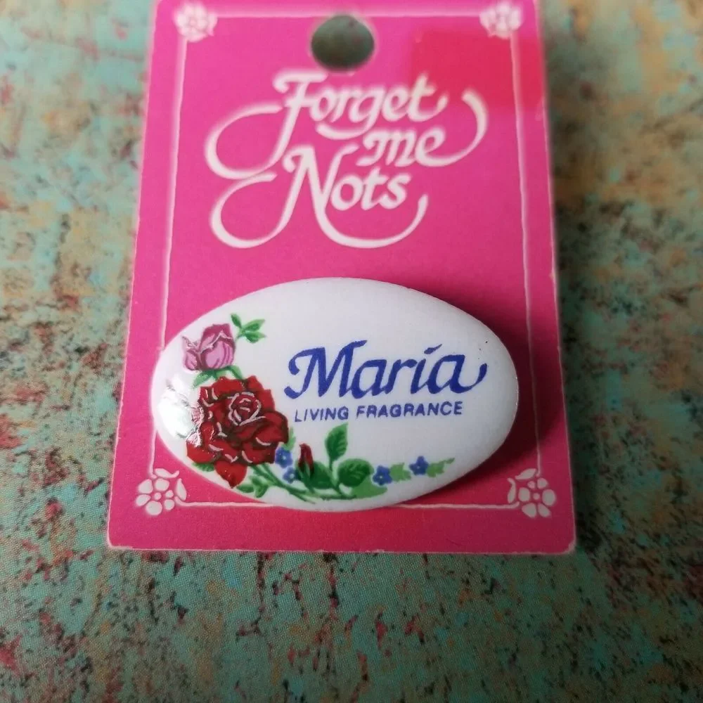 Vintage‎ Name Pin Maria Living Fragrance Roses Forget Me Nots Floral NOS 80s